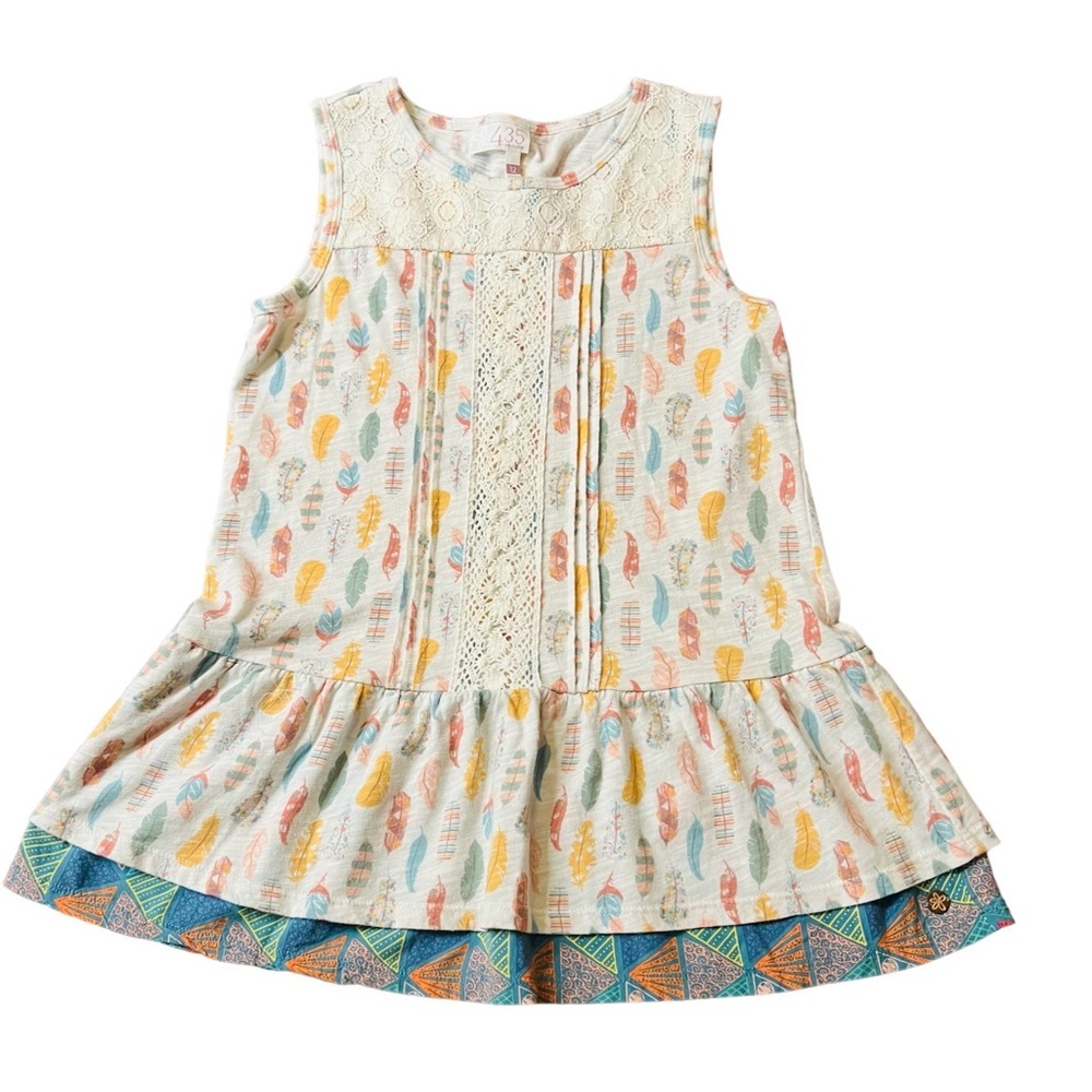 MATILDA JANE 365 GIRLS CASUAL SLEEVELESS DRESS WITH FEATHER PATTERN SIZE 12